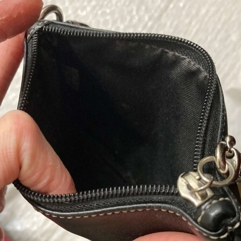 Coach black leather wristlet bag